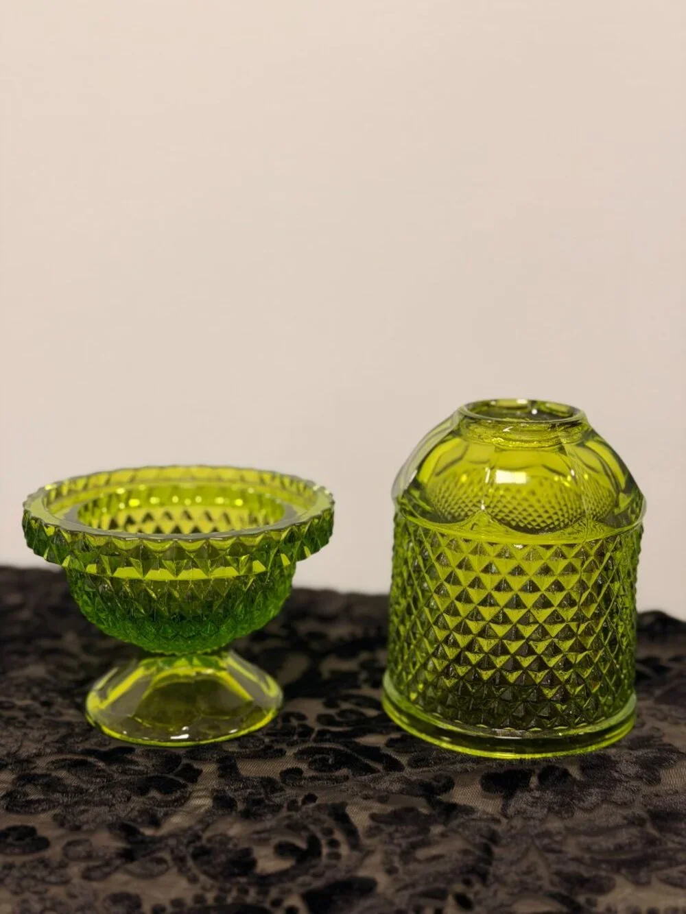 Vintage Viking Glass Green Diamond Point Green Fairy Lamp - 1970's
